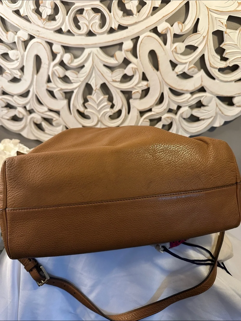 Tory Burch Tan Pebbled Leather Satchel with Front Pocket